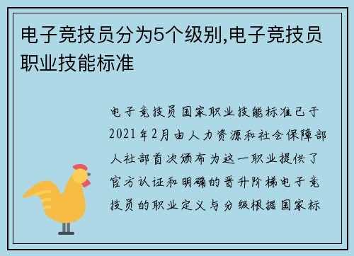 电子竞技员分为5个级别,电子竞技员职业技能标准
